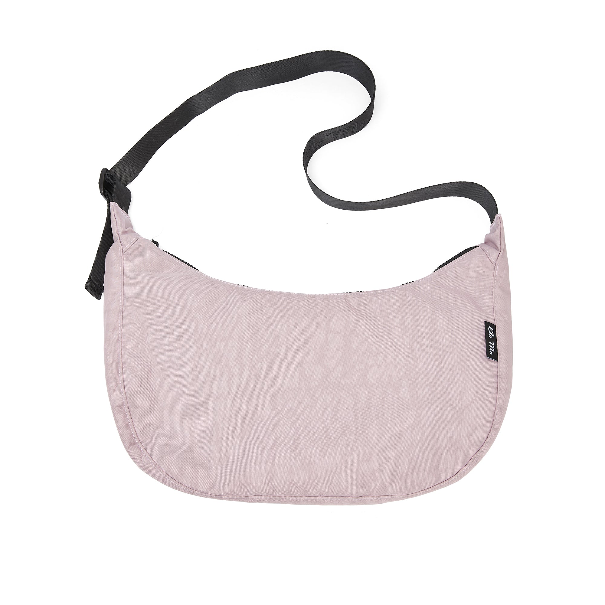 Ela Mo™ Moon Bag | Lavender. Rosafarbene Umhängetasche mit verstellbarem Schulterriemen auf weißem Hintergrund.