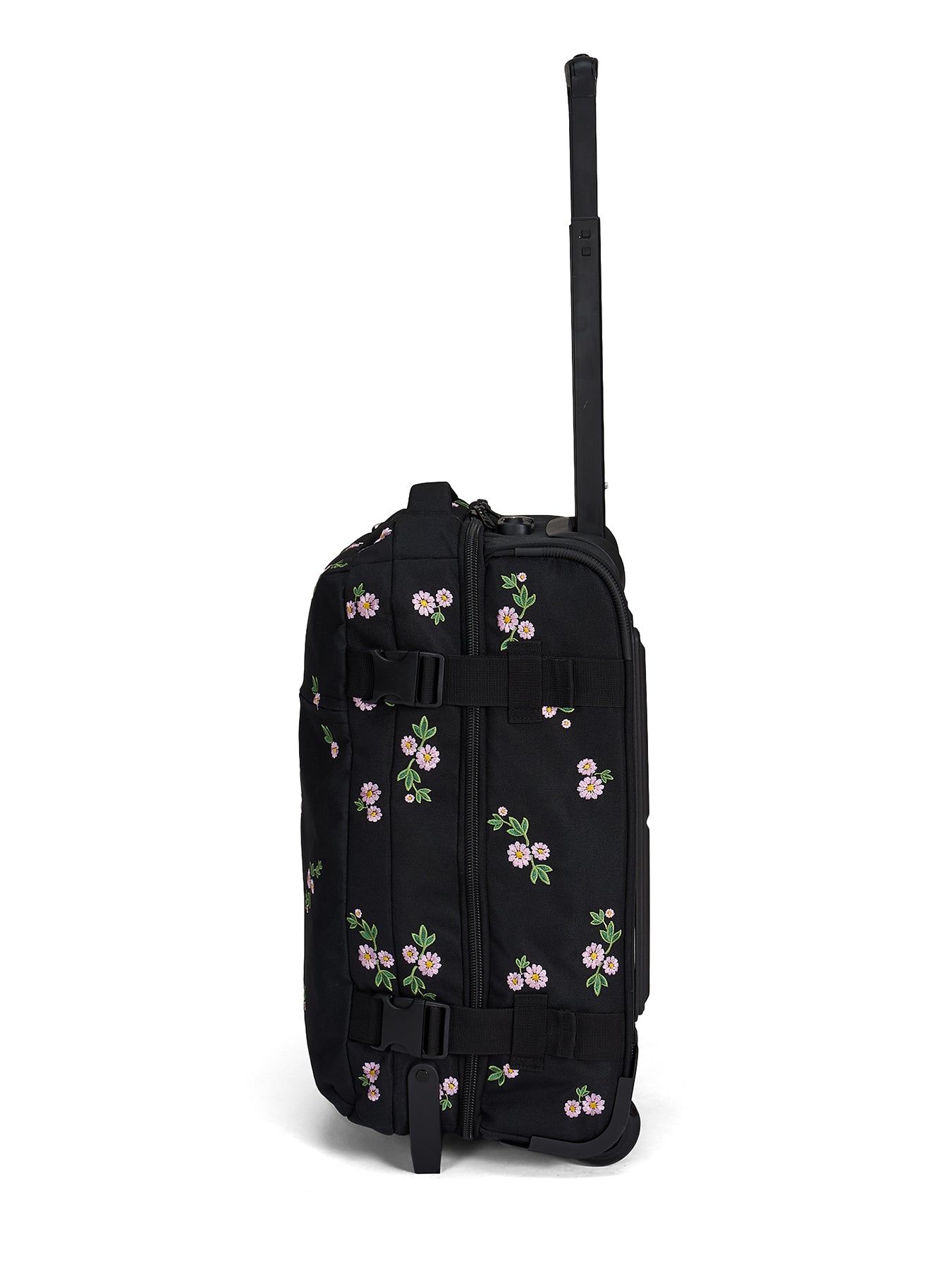 Ela Mo™ Reisetasche mit Rollen 42 Liter | Embroidery Edition Upsy Daisy. Rechte Seite der floral gemusterten Tasche.