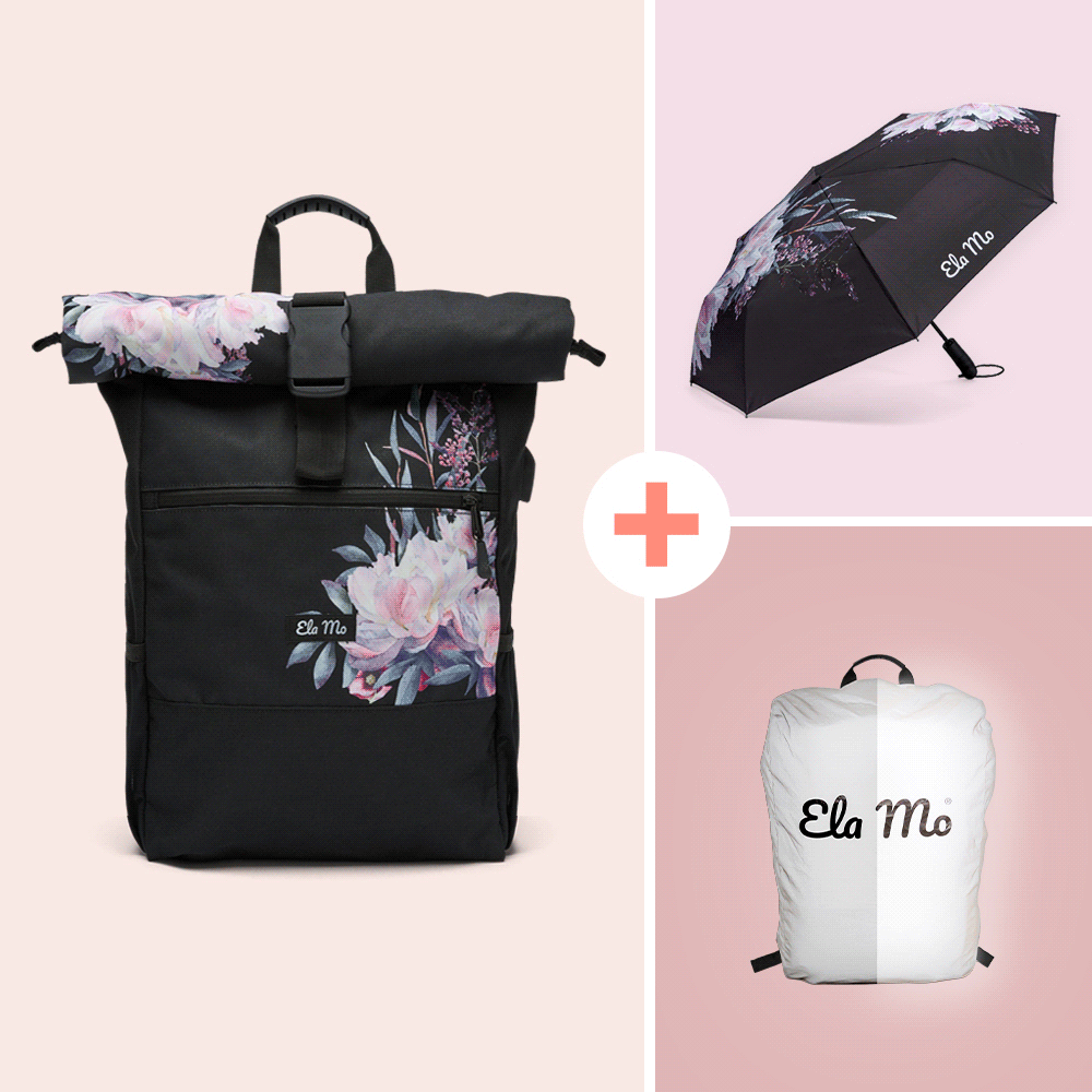 Ela Mo™ Rolltop + Regenschutz + Schirm | Herbst-Set