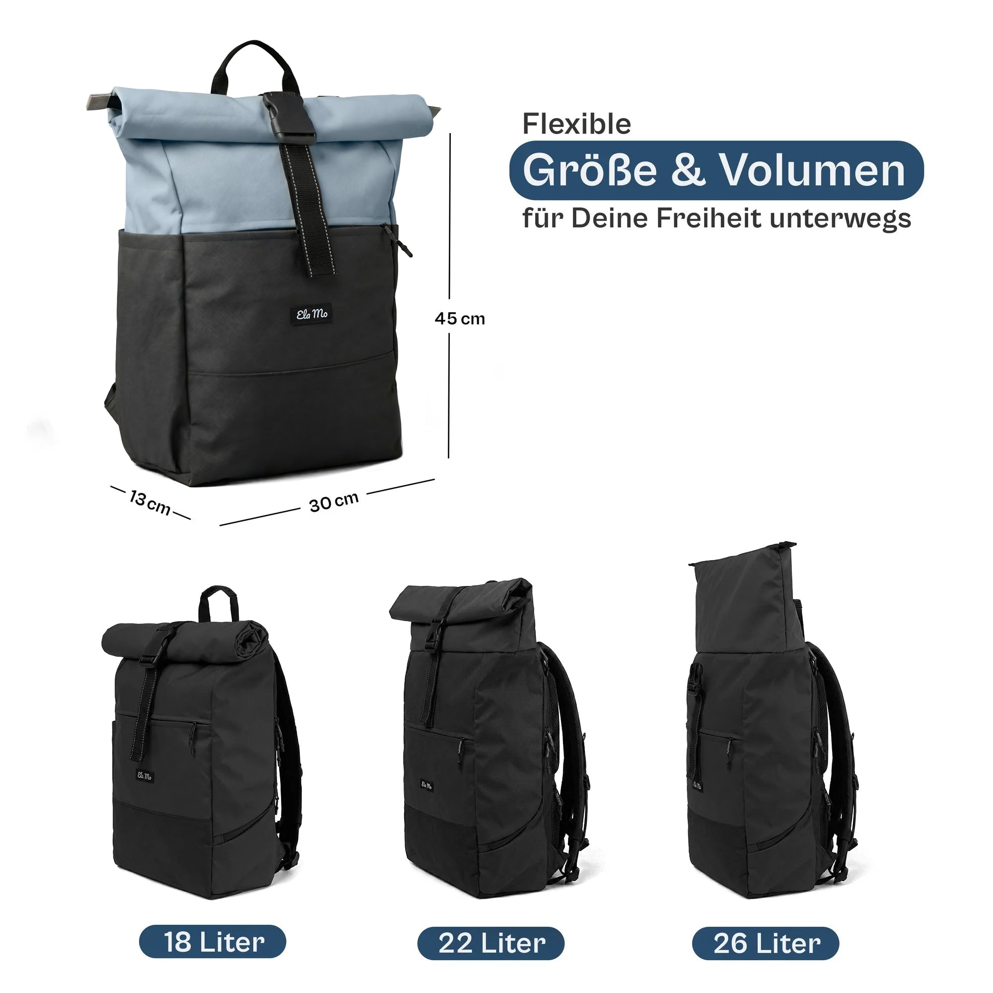 Ela Mo™ Rolltop Rucksack | Smoke Blue