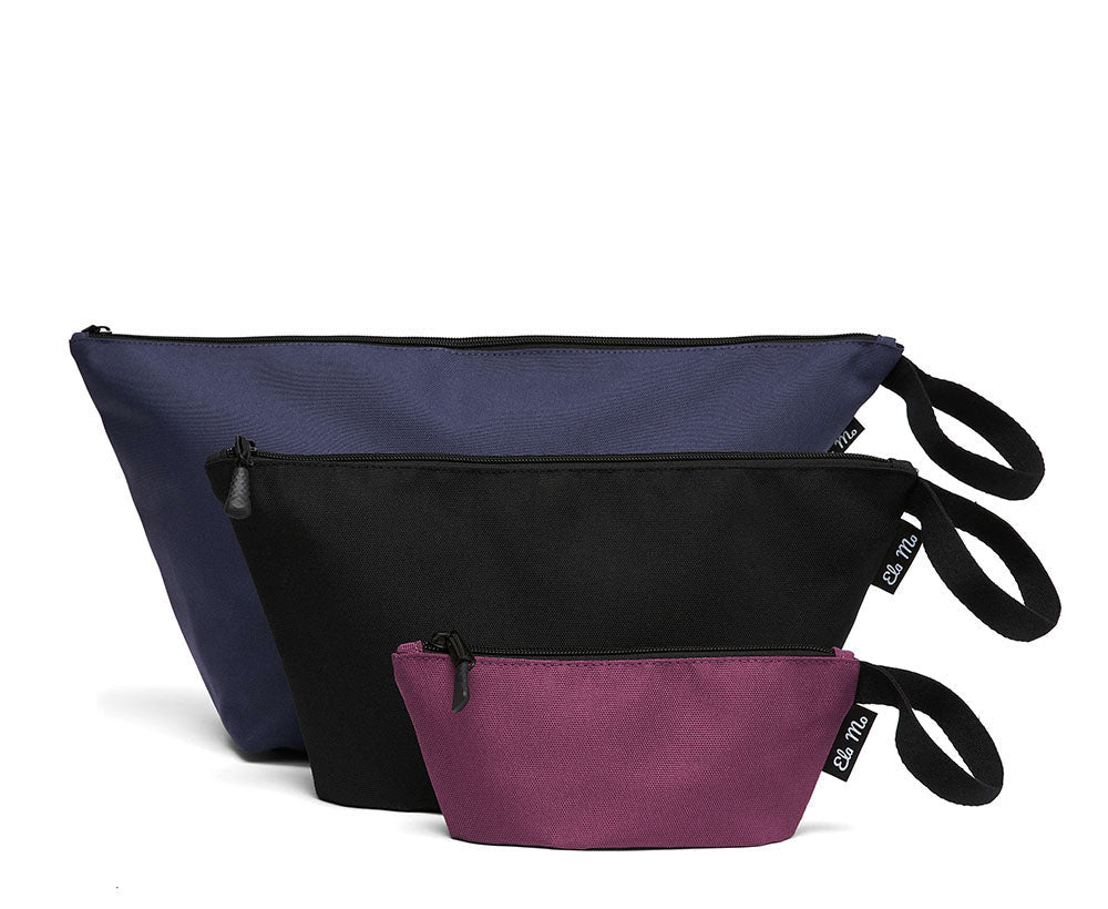 Ela Mo™ Taschen-Set für Rucksäcke | 3-teilig. Drei kleine Taschen in unterschiedlichen Größen und Farben.