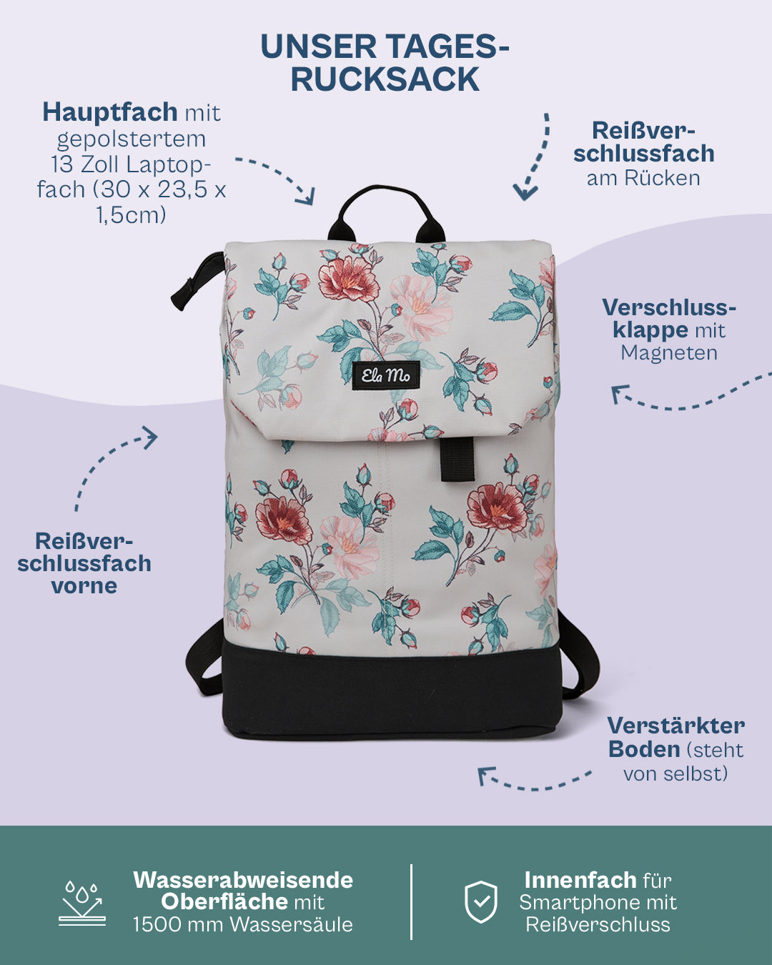 Ela Mo™ Daypack Rucksack | Roses for You