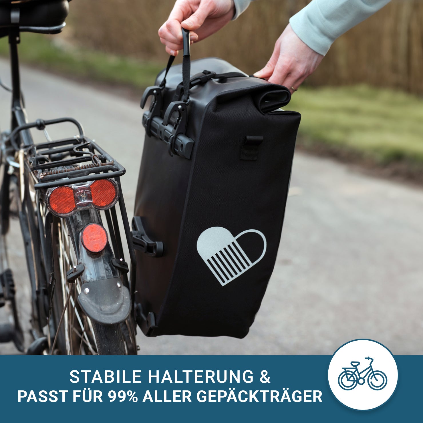 Ela Mo™ Fahrradtasche für Gepäckträger | Black Reflective