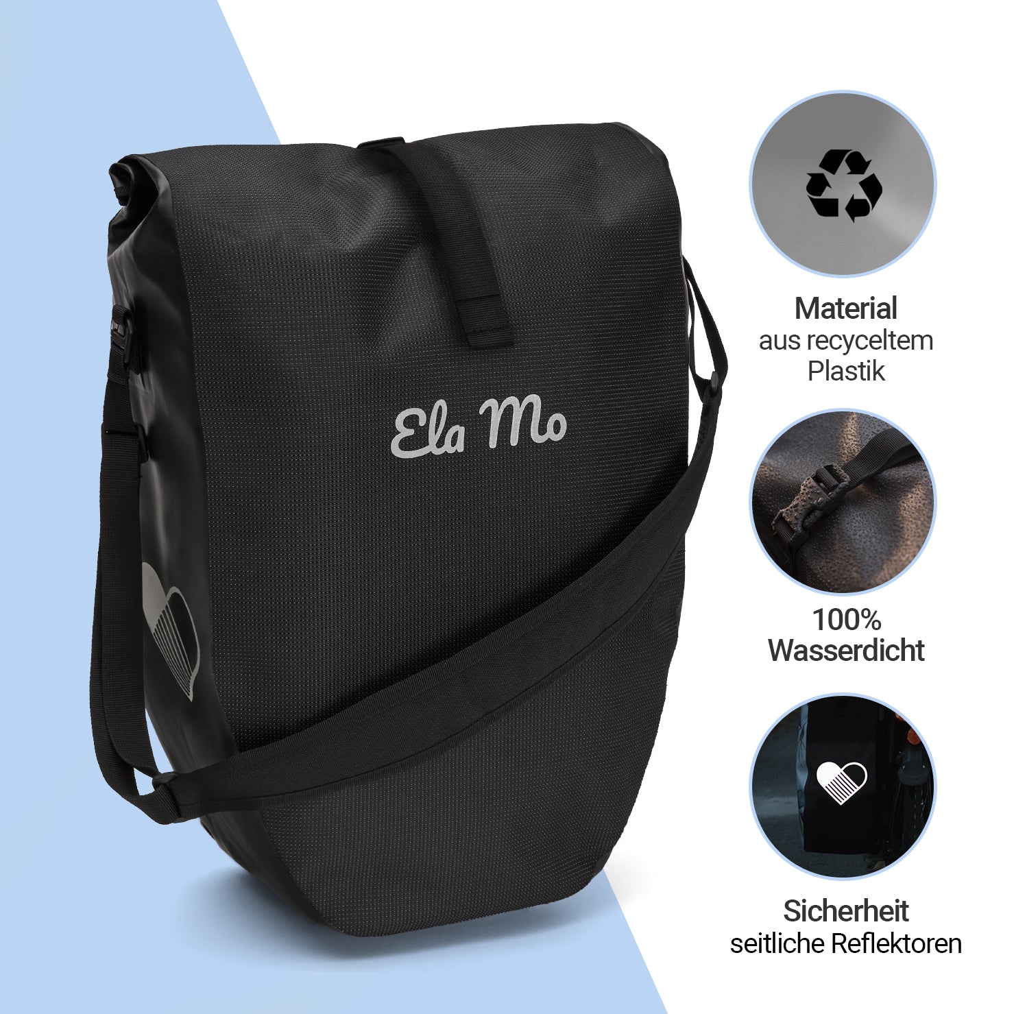 Ela Mo™ Fahrradtasche für Gepäckträger | Black Reflective