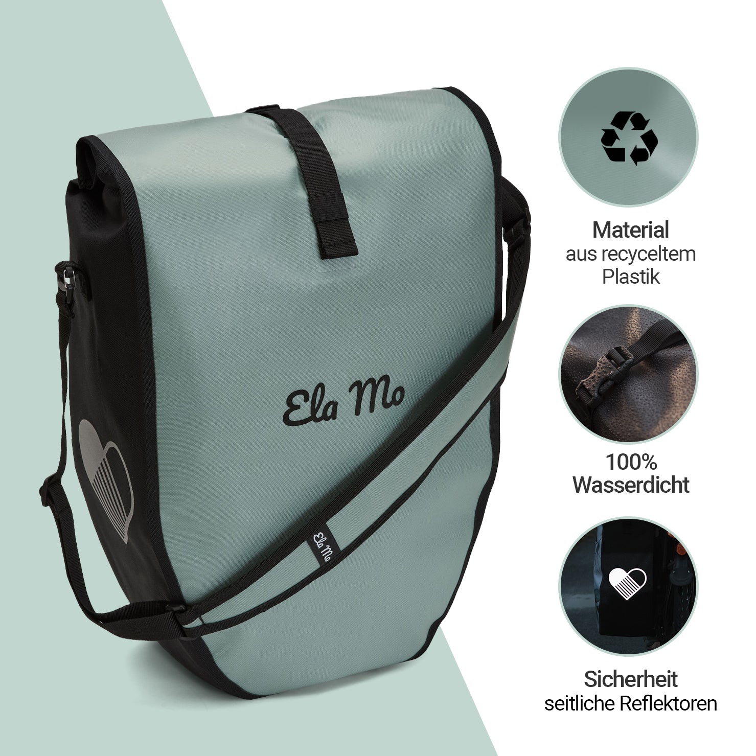 Ela Mo™ Fahrradtasche für Gepäckträger | Mintgrey