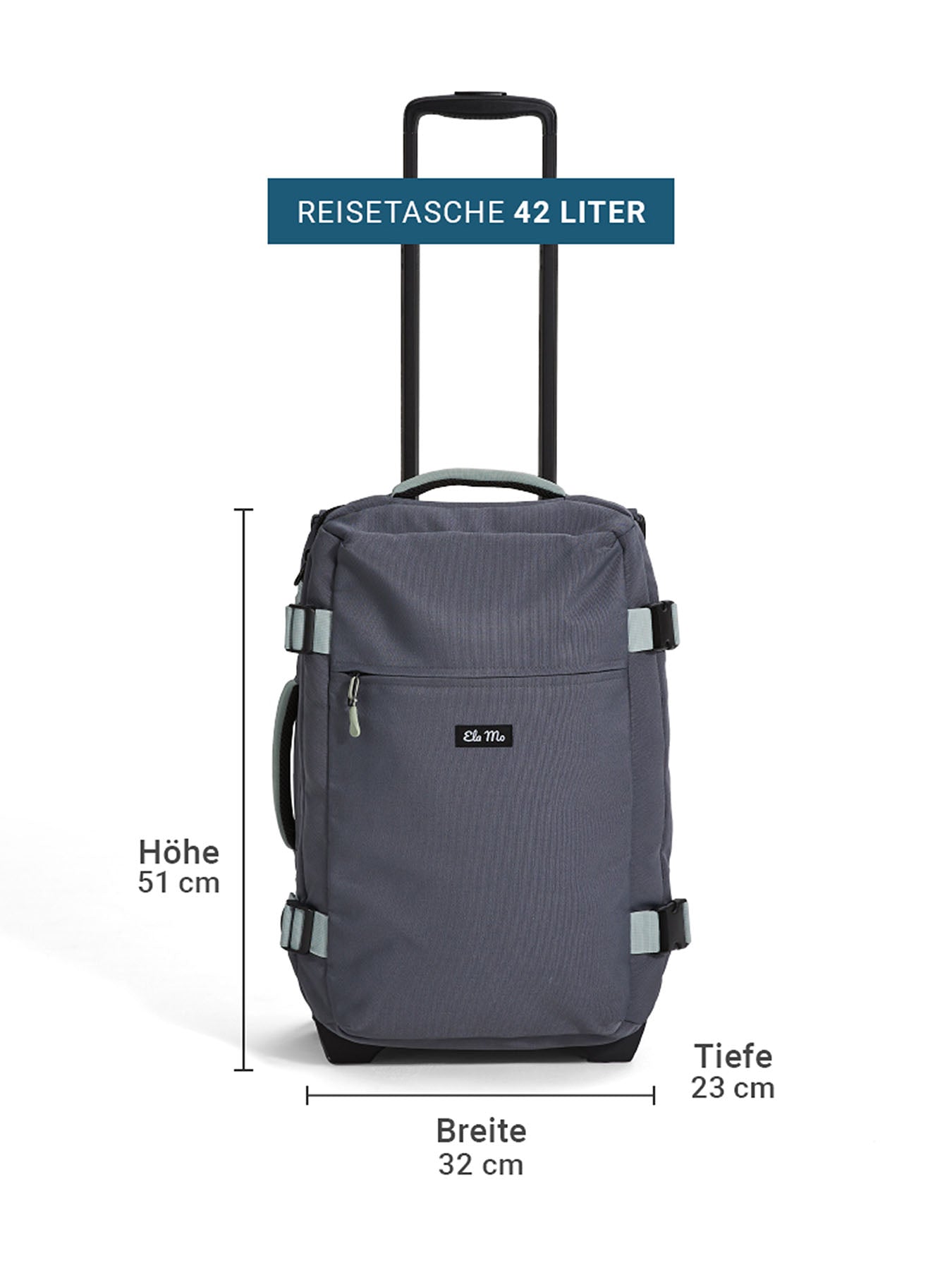 Ela Mo™ Reisetasche mit Rollen 42 Liter | Darkgrey Mint