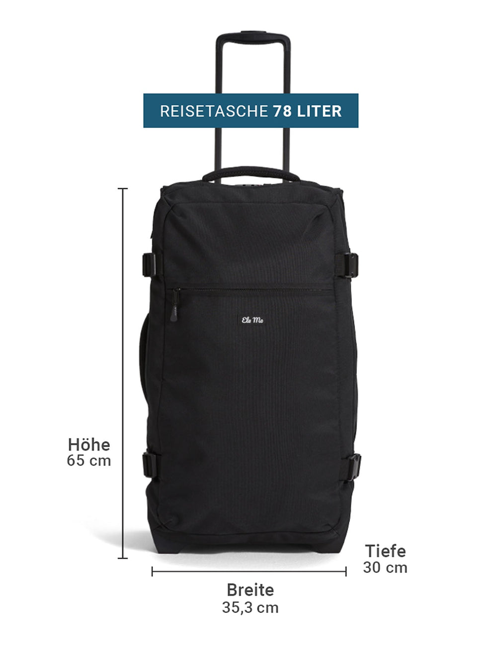 Ela Mo™ Reisetasche mit Rollen 78 Liter | Black
