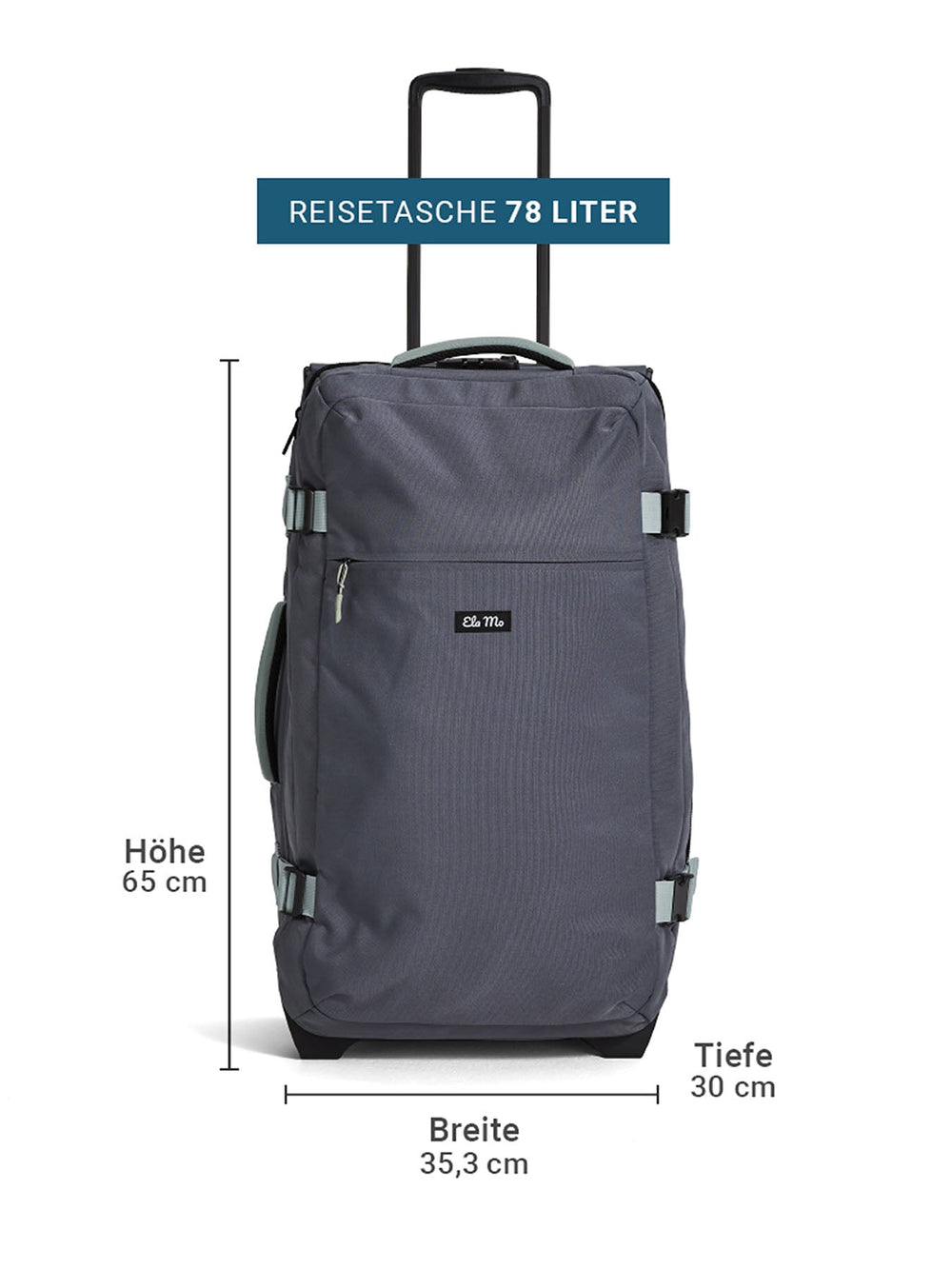 Ela Mo™ Reisetasche mit Rollen 78 Liter | Darkgrey Mint
