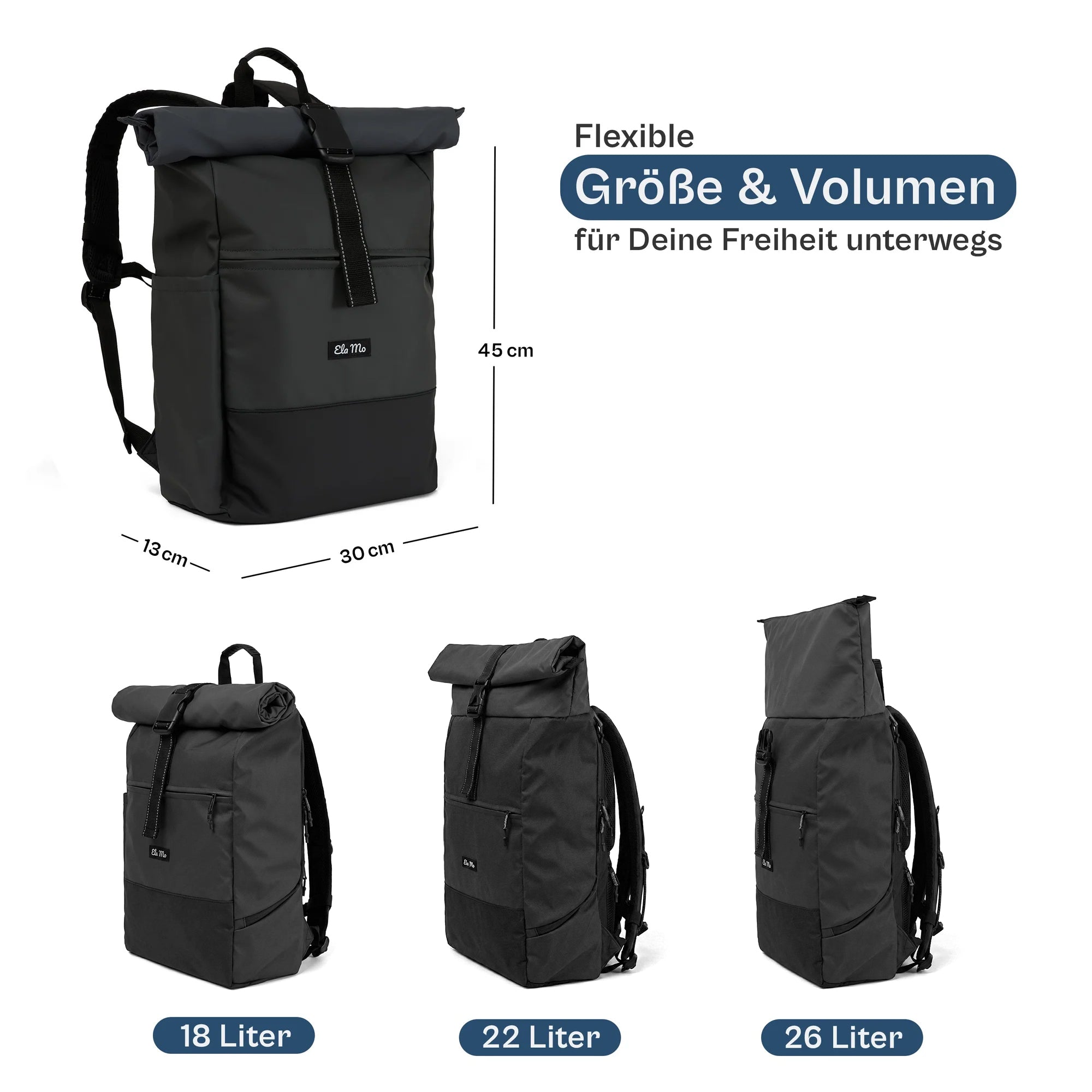 Ela Mo™ Rolltop Rucksack | Black Reflective