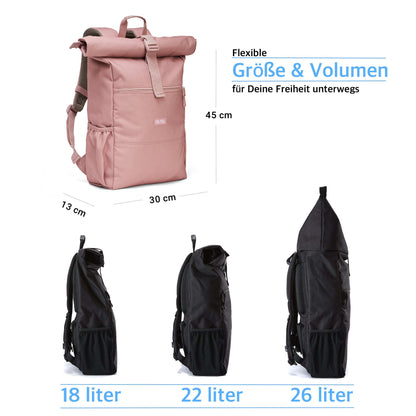 Ela Mo™ Rolltop Rucksack | Pastel Rose