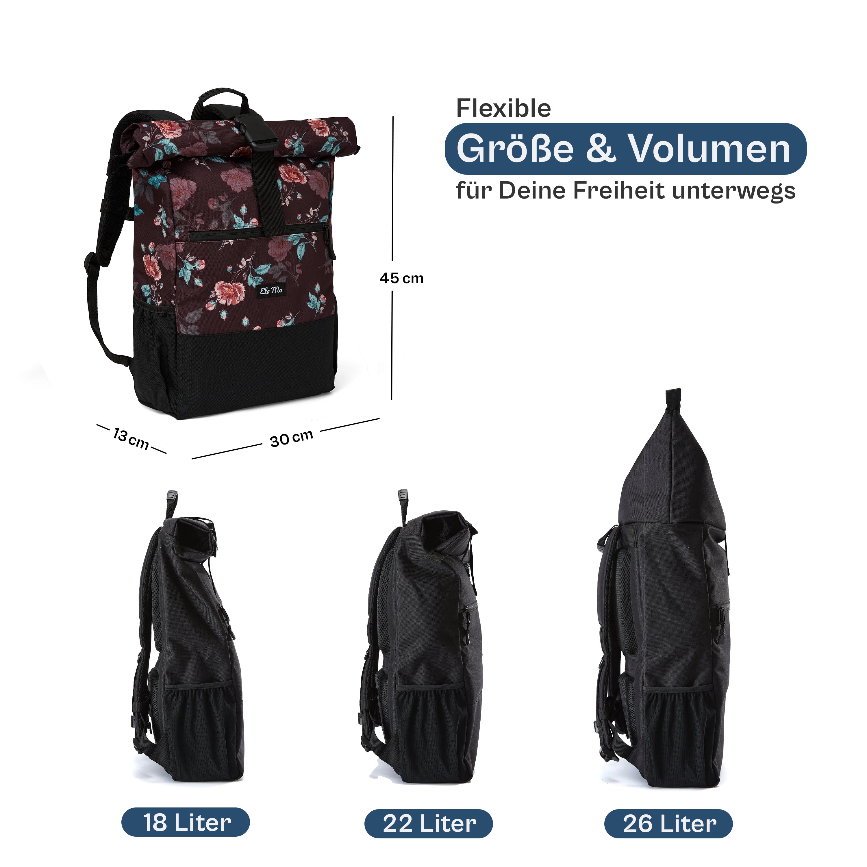 Ela Mo™ Rolltop Rucksack | Roses & Chocolate