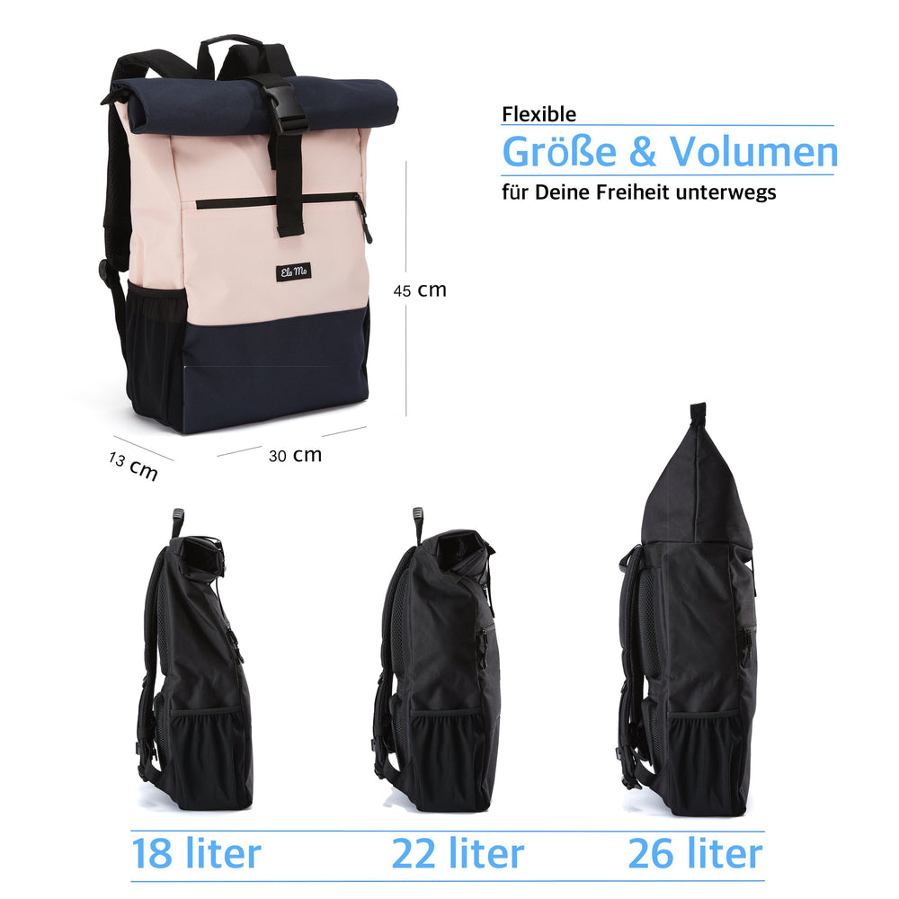 Ela Mo™ Rolltop Rucksack | Pink & Blue