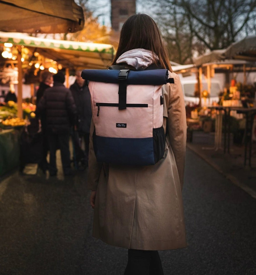 Ela Mo™ Rolltop Rucksack | Pink & Blue